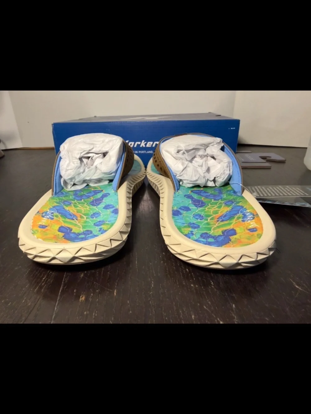 Korkers Fish Flip Dorado Sandals Flip Flops Blue/Green/Yellow Mens 10